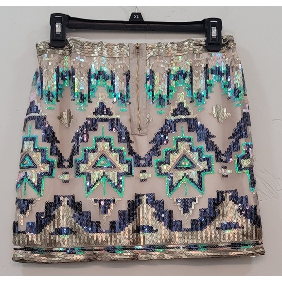 Alya Francesca's NWT Sequin Mini Skirt Soutwestern Aztec Tribal Multicolor Sz.M - Picture 4 of 10